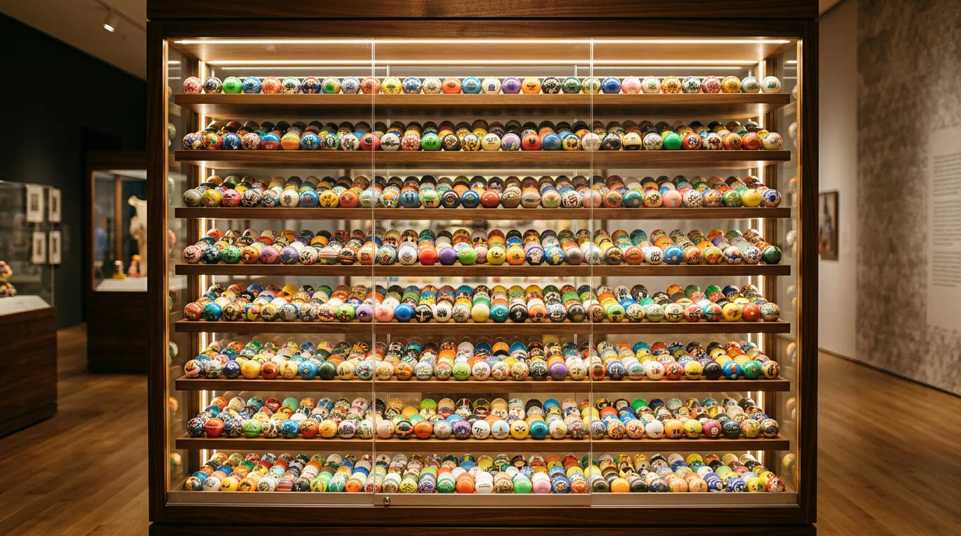 Présentoir vitrine avec jouets billes multicolores