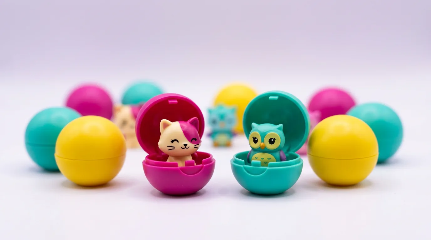 Collection de figurines billes colorées façon jouets miniatures sur fond lumineux