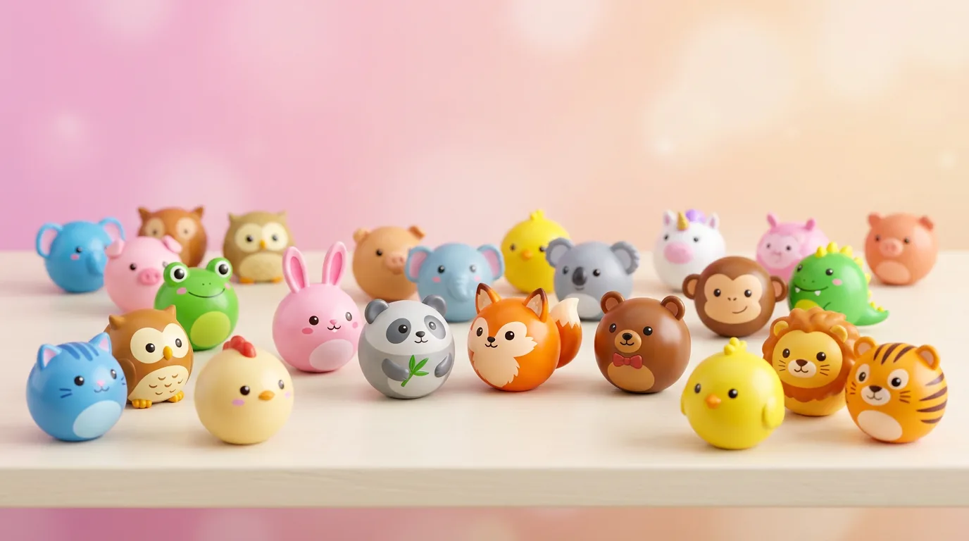 Figurines billes thème animaux colorées en présentation studio