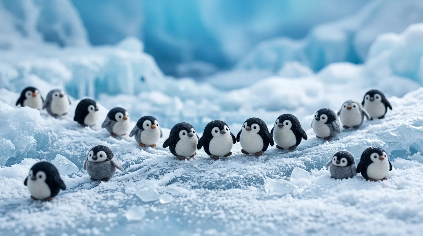 Figurines billes style pingouin sur fond neige stylisé