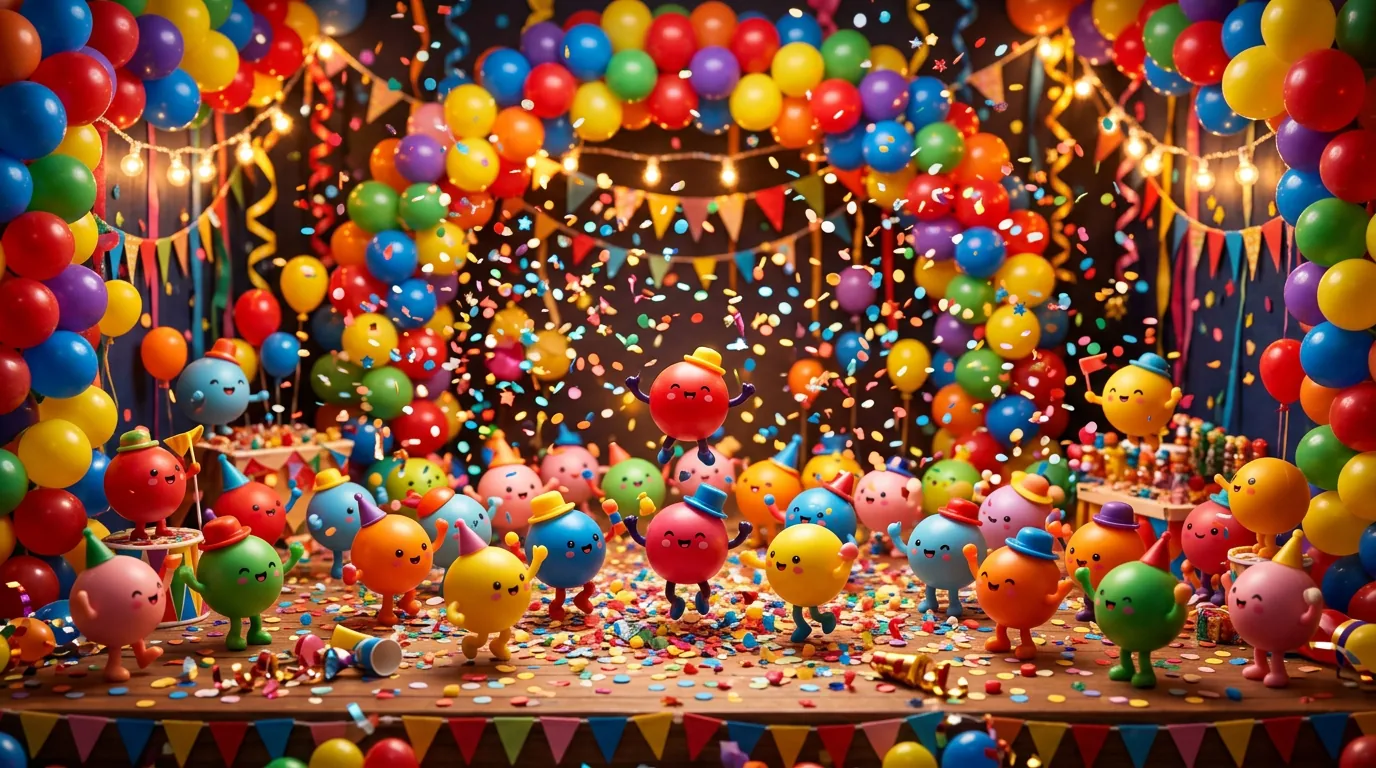 Figurines billes festives confettis et couleurs vives